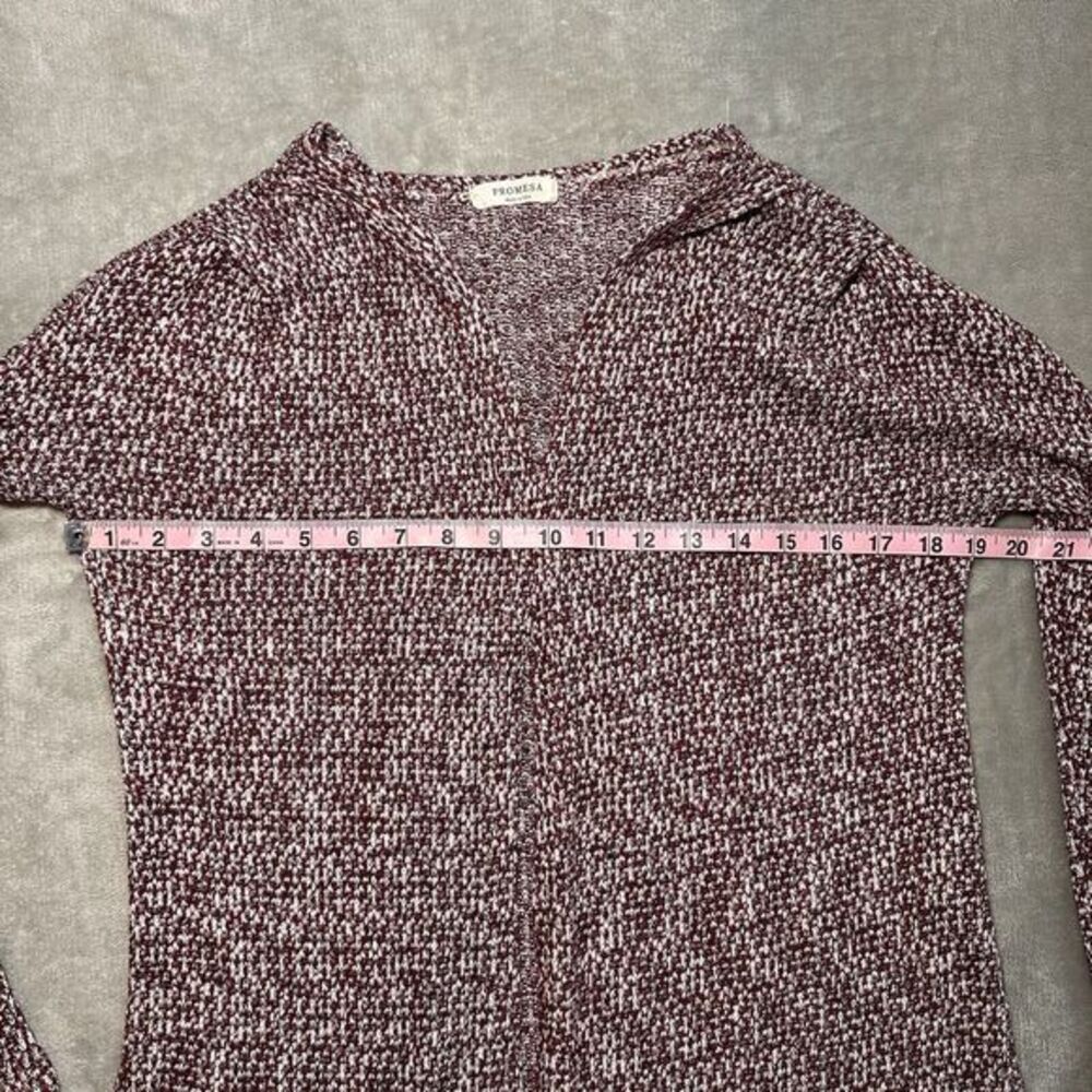 Promesa Open Front Cardigan Women Sz M Red White Black Marled Knit Layering Boho - Picture 6 of 12